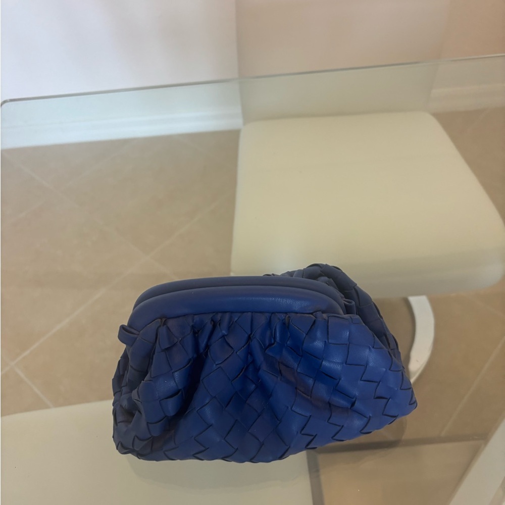 Cobalt Blue Woven Vegan Clutch Removable Strap